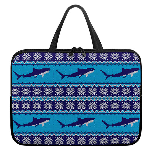 Shark Knitted Pattern Print Laptop Sleeve With Handle