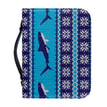 Shark Knitted Pattern Print Leather Bible Cover