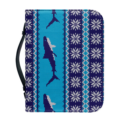 Shark Knitted Pattern Print Leather Bible Cover