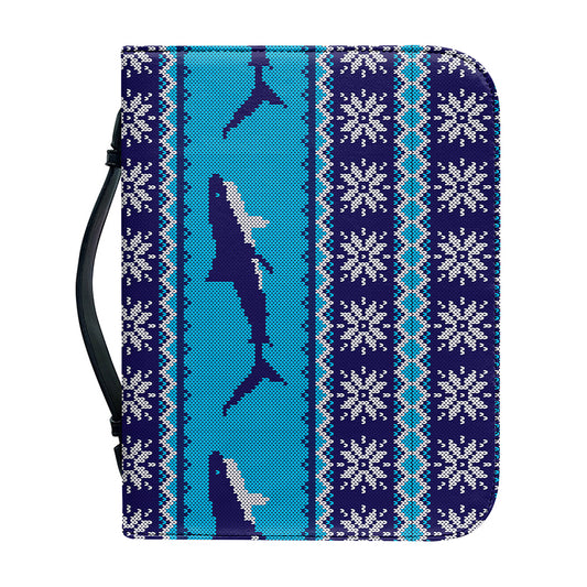 Shark Knitted Pattern Print Leather Bible Cover