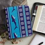 Shark Knitted Pattern Print Leather Bible Cover