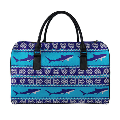 Shark Knitted Pattern Print Leather Duffle Bag