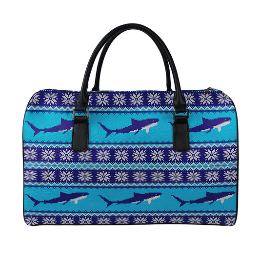 Shark Knitted Pattern Print Leather Duffle Bag