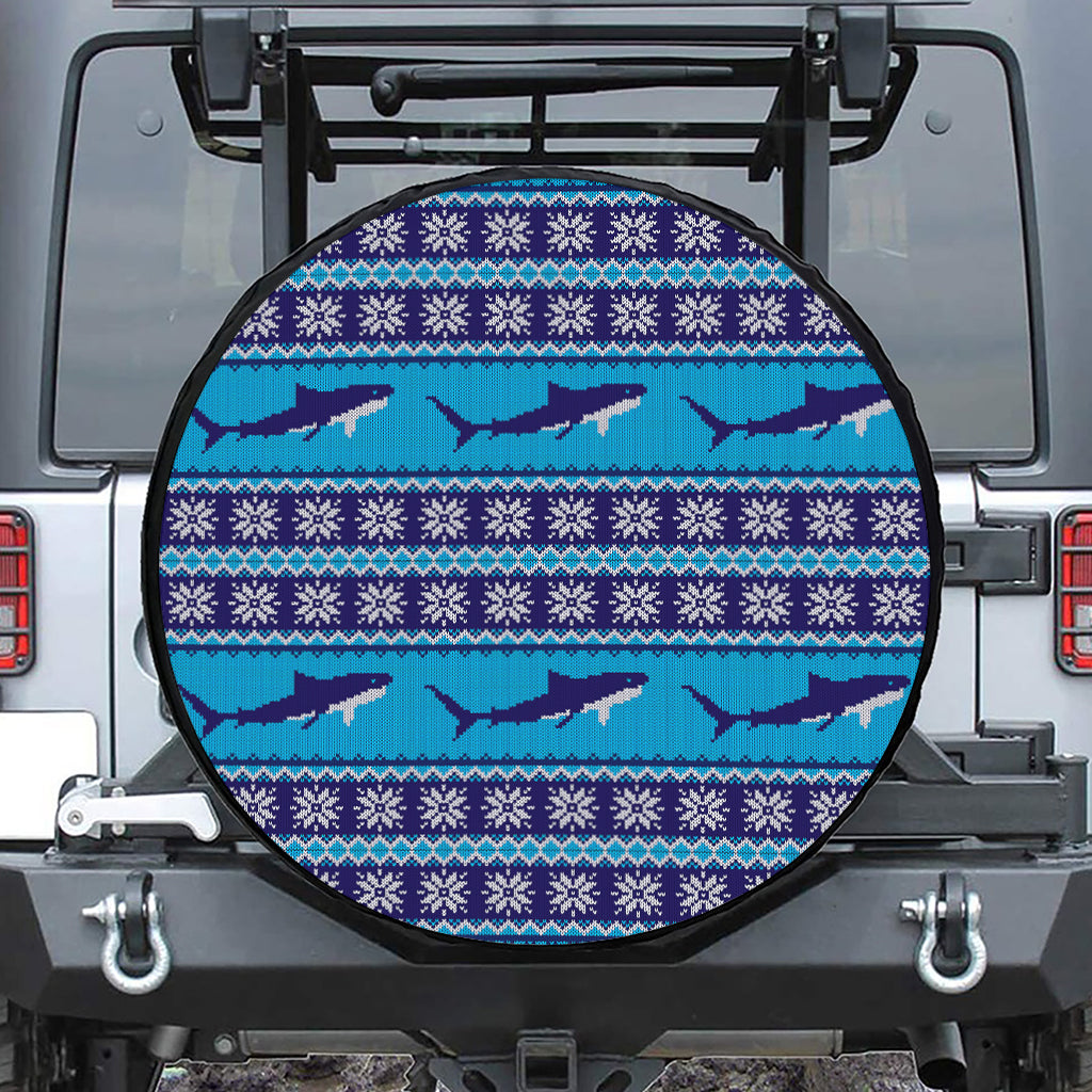 Shark Knitted Pattern Print Leather Spare Tire Cover
