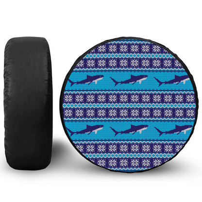 Shark Knitted Pattern Print Leather Spare Tire Cover