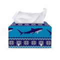 Shark Knitted Pattern Print Leather Tissue Box Cover