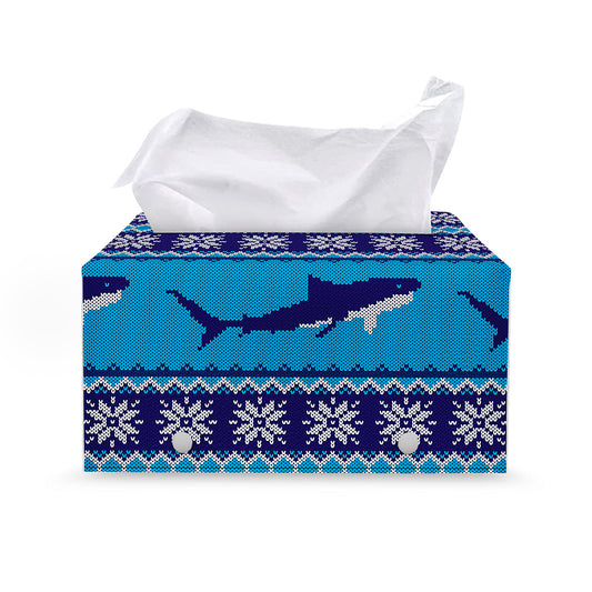 Shark Knitted Pattern Print Leather Tissue Box Cover