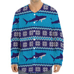 Shark Knitted Pattern Print Long Sleeve Baseball Jersey