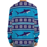 Shark Knitted Pattern Print Long Sleeve Baseball Jersey