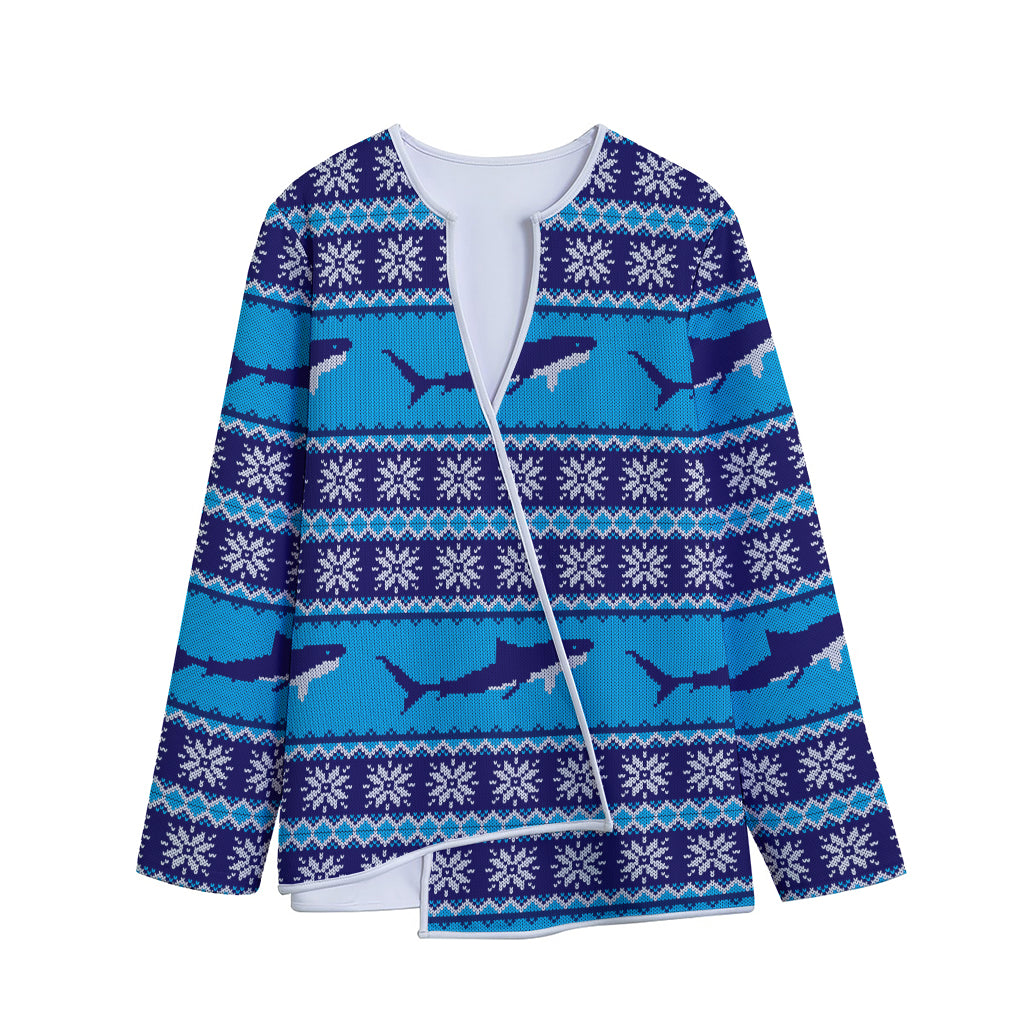 Shark Knitted Pattern Print Long Sleeve Short Coat