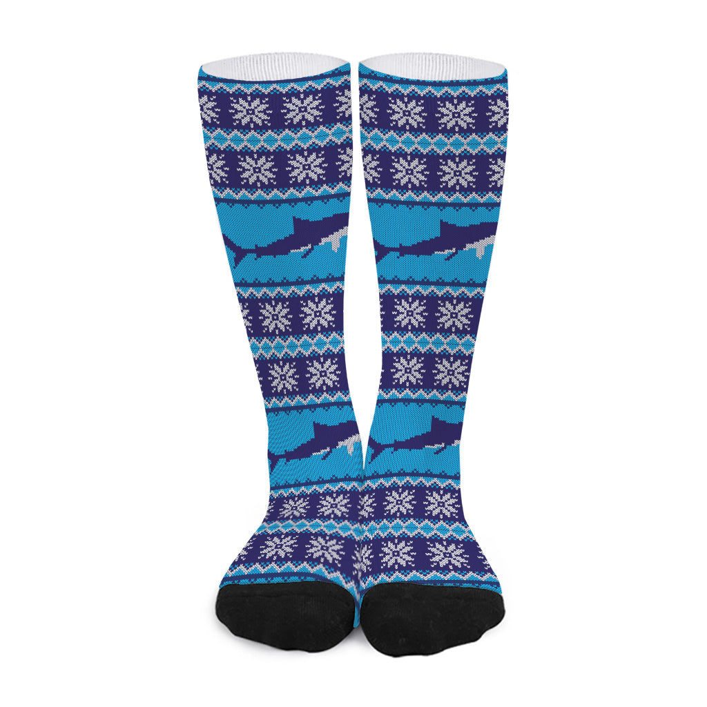 Shark Knitted Pattern Print Long Socks