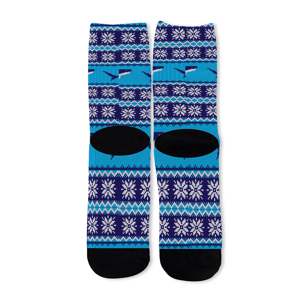 Shark Knitted Pattern Print Long Socks