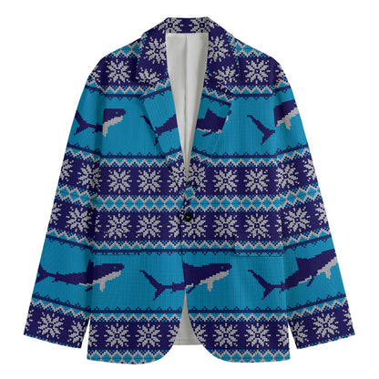 Shark Knitted Pattern Print Men's Blazer