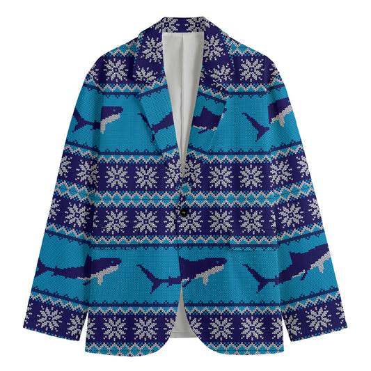 Shark Knitted Pattern Print Men's Blazer