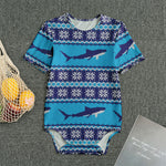 Shark Knitted Pattern Print Men's Bodysuit