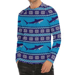 Shark Knitted Pattern Print Men's Long Sleeve Rash Guard