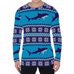 Shark Knitted Pattern Print Men's Long Sleeve T-Shirt