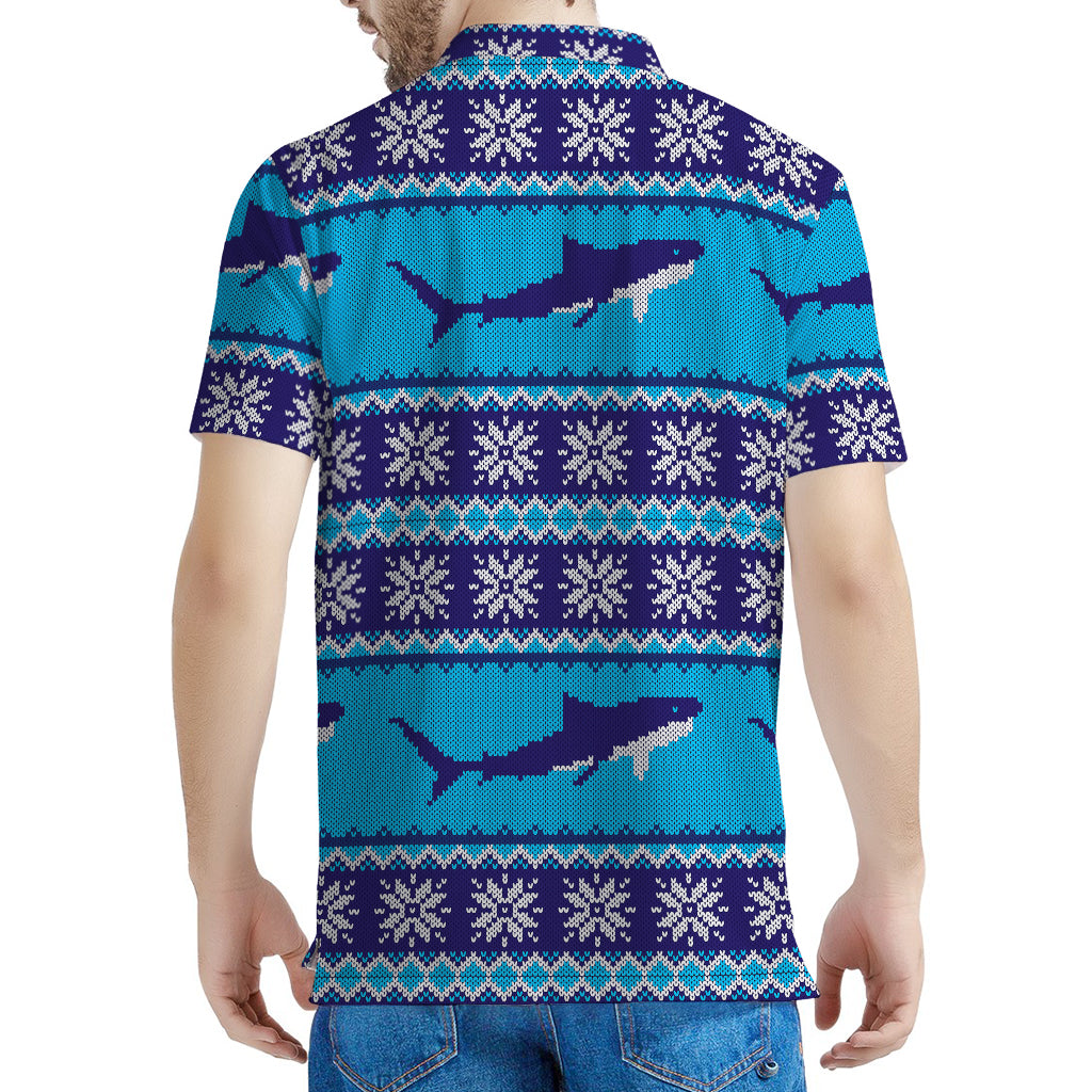 Shark Knitted Pattern Print Men's Polo Shirt