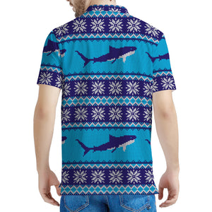 Shark Knitted Pattern Print Men's Polo Shirt