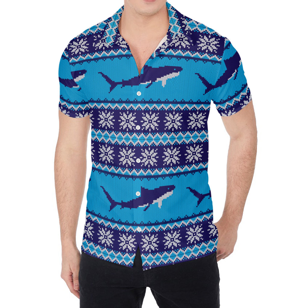 Shark Knitted Pattern Print Men's Shirt