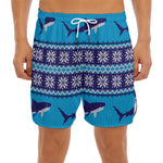 Shark Knitted Pattern Print Men's Split Running Shorts