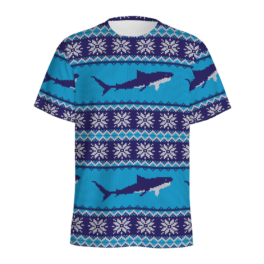 Shark Knitted Pattern Print Men's Sports T-Shirt