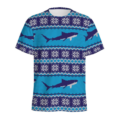 Shark Knitted Pattern Print Men's Sports T-Shirt