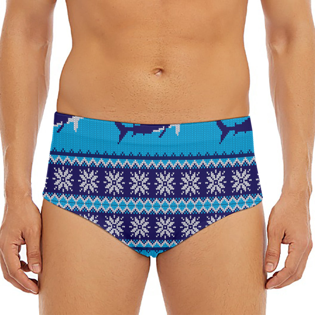 Shark Knitted Pattern Print Men's Triangle Swim Briefs
