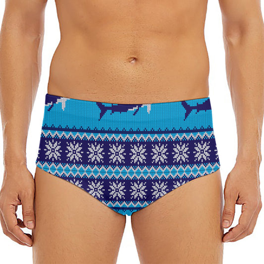 Shark Knitted Pattern Print Men's Triangle Swim Briefs