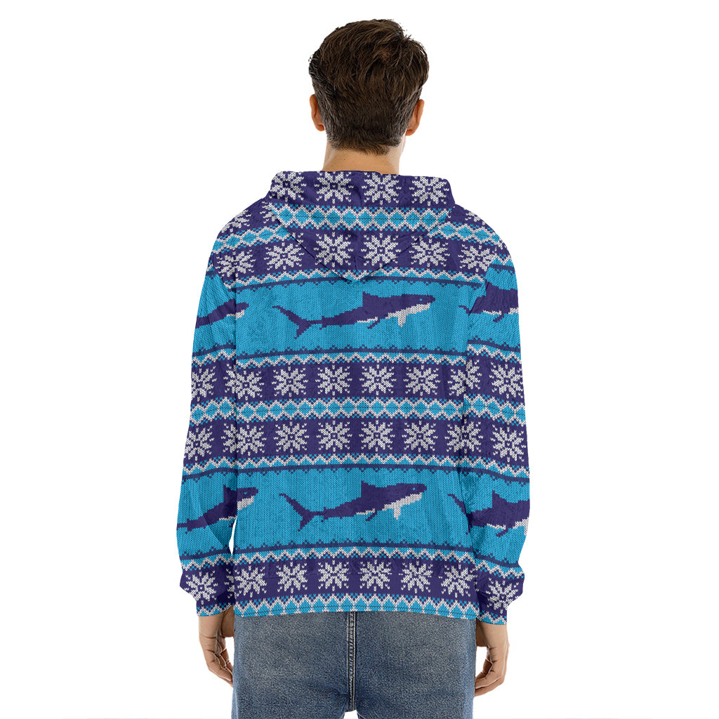 Shark Knitted Pattern Print Men's Velvet Pullover Hoodie