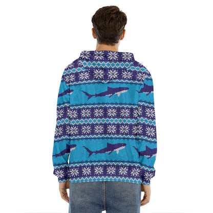 Shark Knitted Pattern Print Men's Velvet Pullover Hoodie