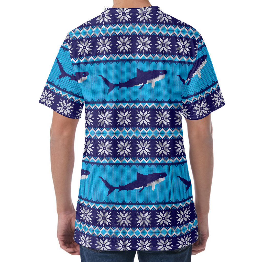 Shark Knitted Pattern Print Men's Velvet T-Shirt