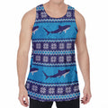 Shark Knitted Pattern Print Men's Velvet Tank Top