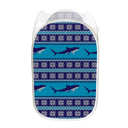 Shark Knitted Pattern Print Mesh Laundry Hamper
