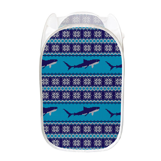 Shark Knitted Pattern Print Mesh Laundry Hamper
