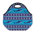 Shark Knitted Pattern Print Neoprene Lunch Bag
