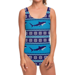 Shark Knitted Pattern Print One Piece Swimsuit