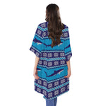 Shark Knitted Pattern Print Open Front Beach Cover Up