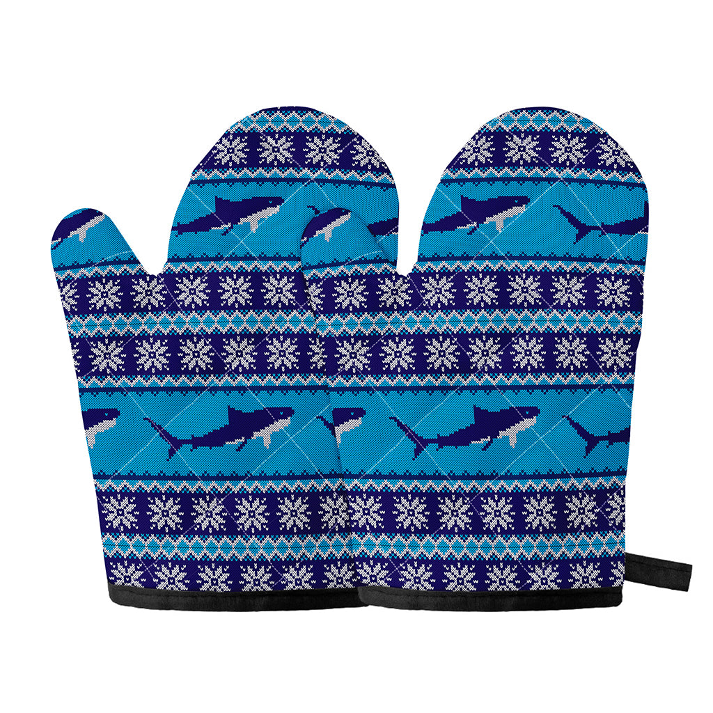 Shark Knitted Pattern Print Oven Mitts