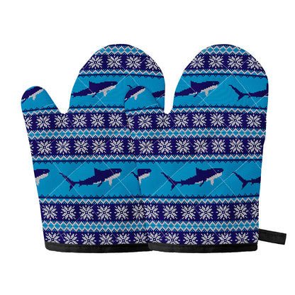 Shark Knitted Pattern Print Oven Mitts