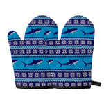 Shark Knitted Pattern Print Oven Mitts