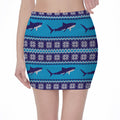 Shark Knitted Pattern Print Pencil Mini Skirt