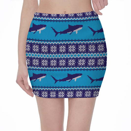 Shark Knitted Pattern Print Pencil Mini Skirt