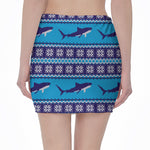 Shark Knitted Pattern Print Pencil Mini Skirt