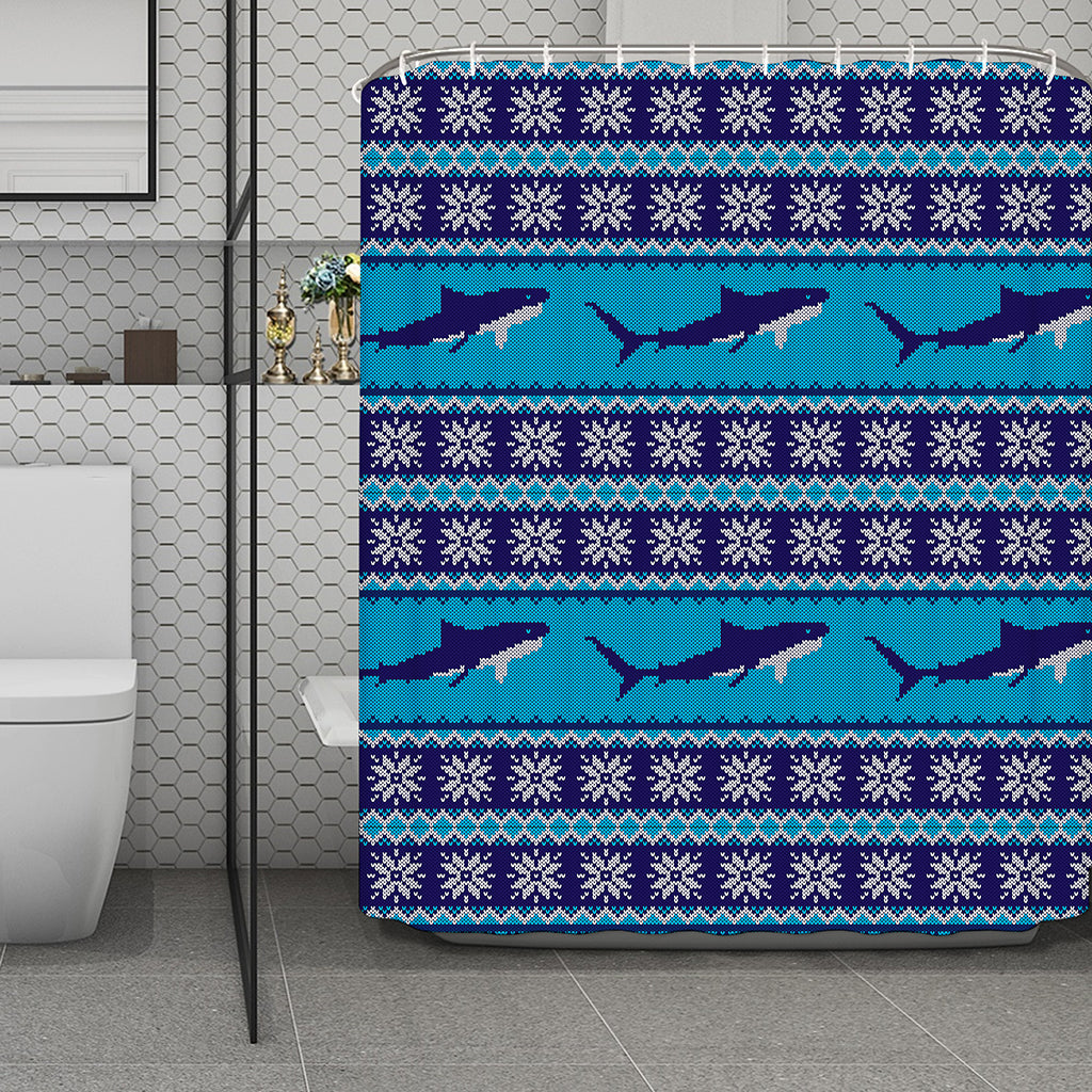 Shark Knitted Pattern Print Polyester Shower Curtain