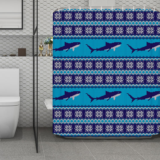 Shark Knitted Pattern Print Polyester Shower Curtain