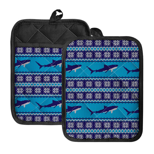 Shark Knitted Pattern Print Pot Holders With Pocket