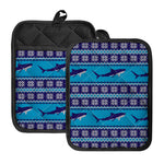 Shark Knitted Pattern Print Pot Holders With Pocket
