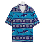 Shark Knitted Pattern Print Rayon Hawaiian Shirt
