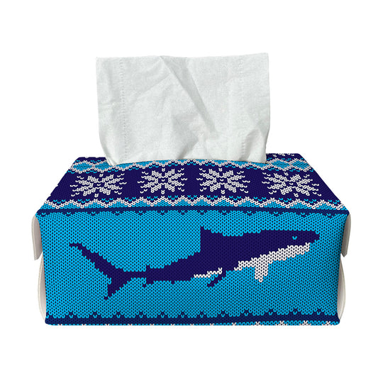 Shark Knitted Pattern Print Rectangle Tissue Box Cover